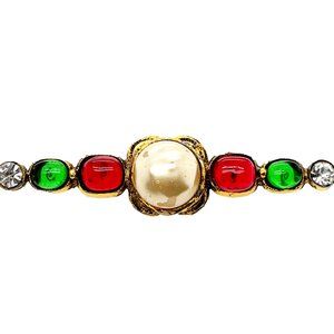 Auth CHANEL Gripoix Pate de Verre Poured Glass Pearl Brooch Pin Gold Plated 1985